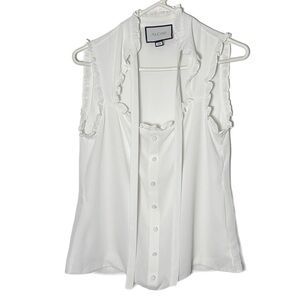 Alexis White Tie Neck Ruffle Sleeveless Blouse